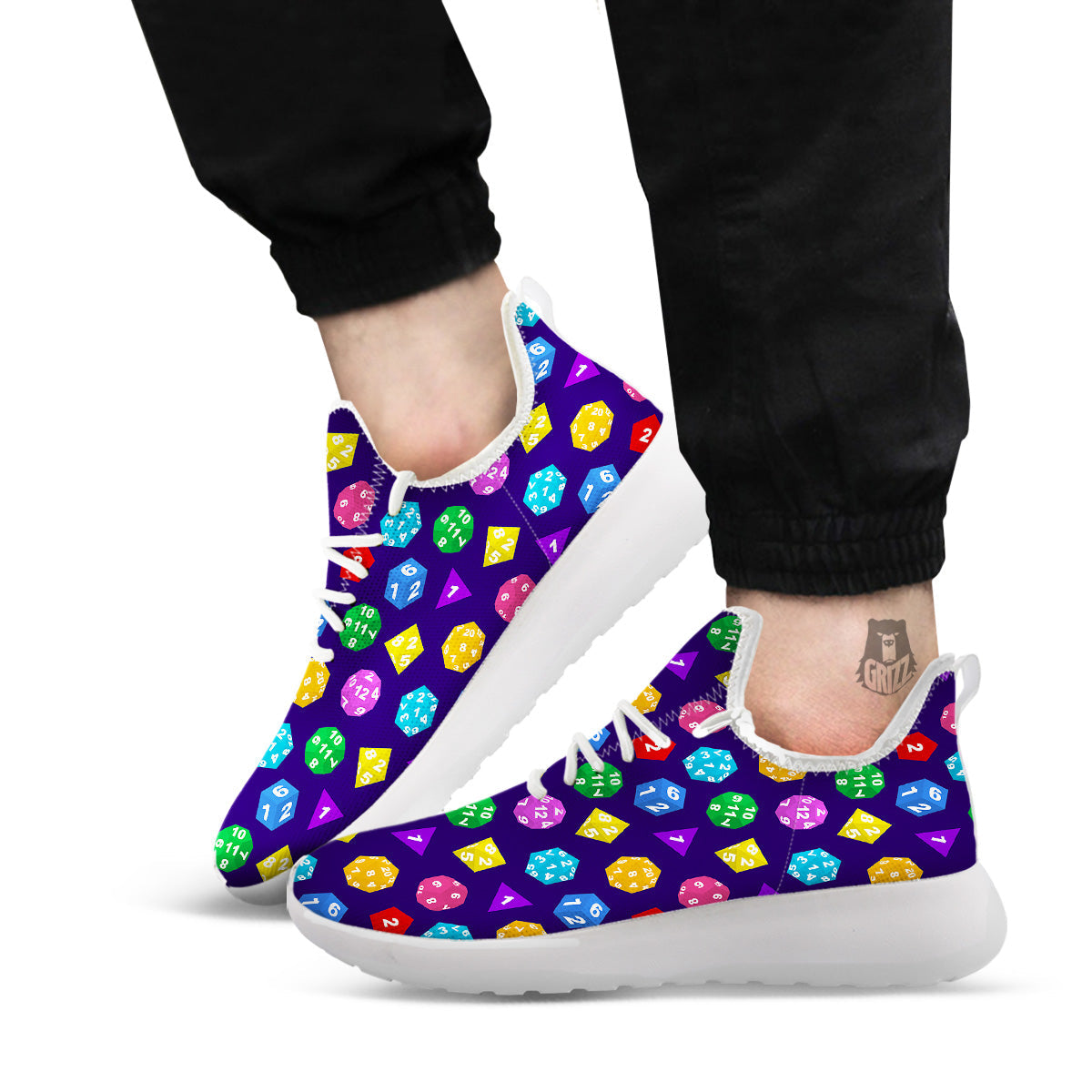 Polyhedron Dice Colorful Print Pattern White Athletic Shoes-grizzshop