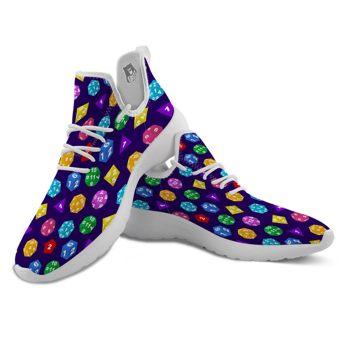 Polyhedron Dice Colorful Print Pattern White Athletic Shoes-grizzshop