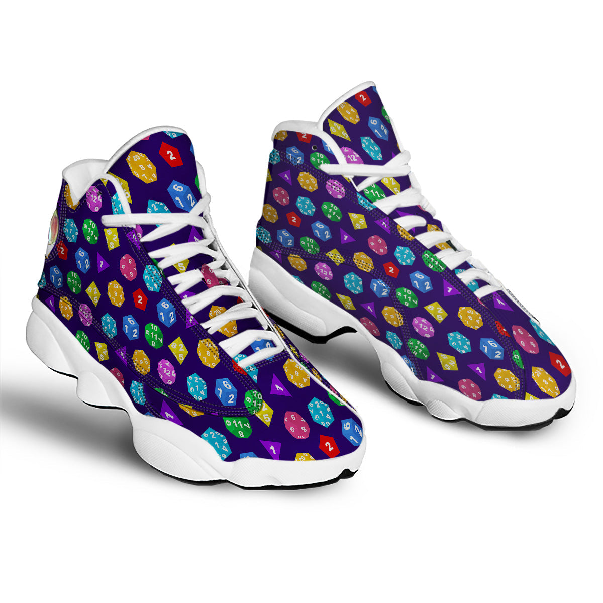 Polyhedron Dice Colorful Print Pattern White Basketball Shoes-grizzshop