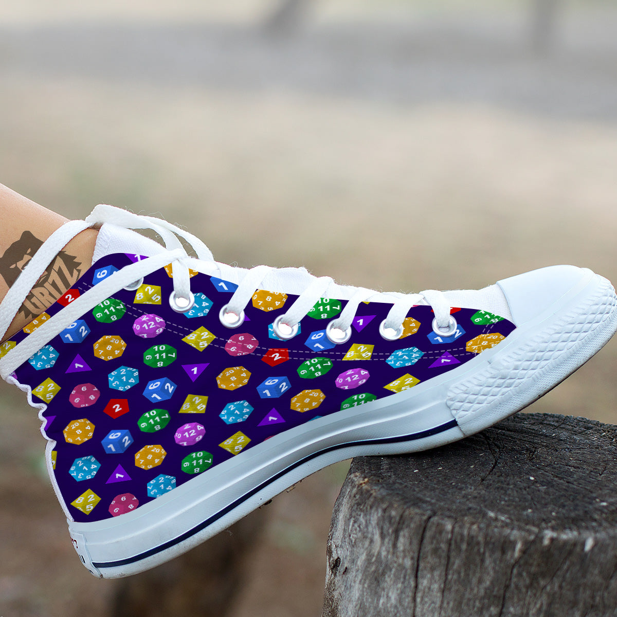 Polyhedron Dice Colorful Print Pattern White High Top Shoes-grizzshop