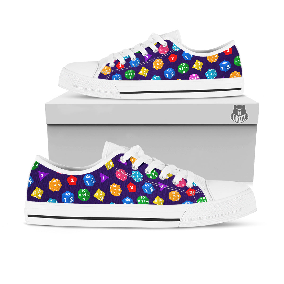 Polyhedron Dice Colorful Print Pattern White Low Top Shoes-grizzshop