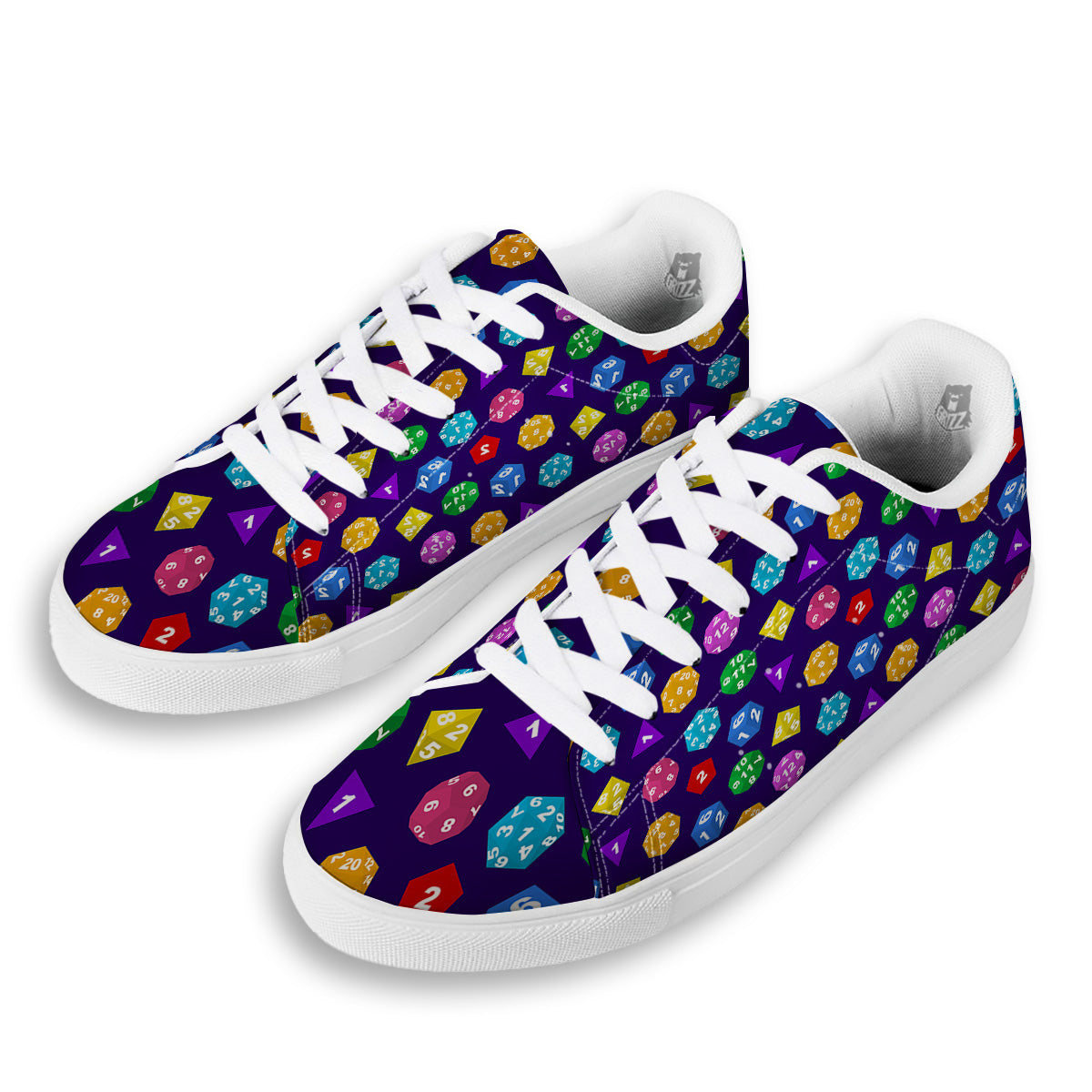 Polyhedron Dice Colorful Print Pattern White Low Top Sneakers-grizzshop