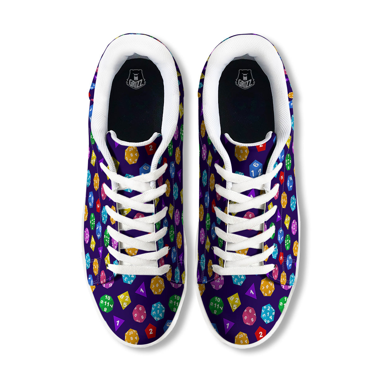 Polyhedron Dice Colorful Print Pattern White Low Top Sneakers-grizzshop