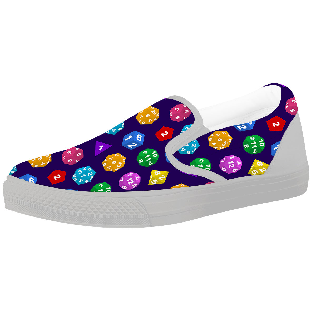 Polyhedron Dice Colorful Print Pattern White Slip On Shoes-grizzshop