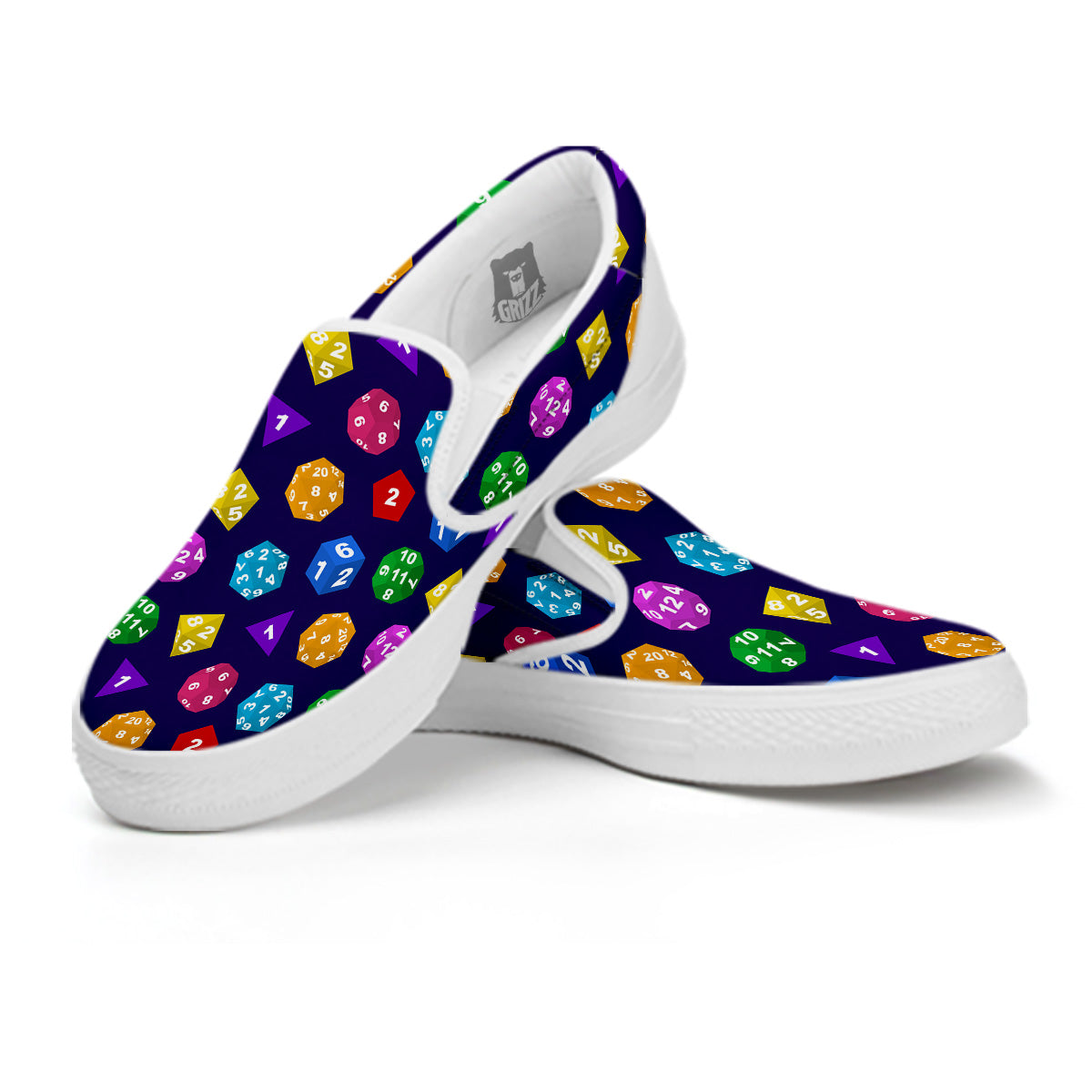 Polyhedron Dice Colorful Print Pattern White Slip On Shoes-grizzshop