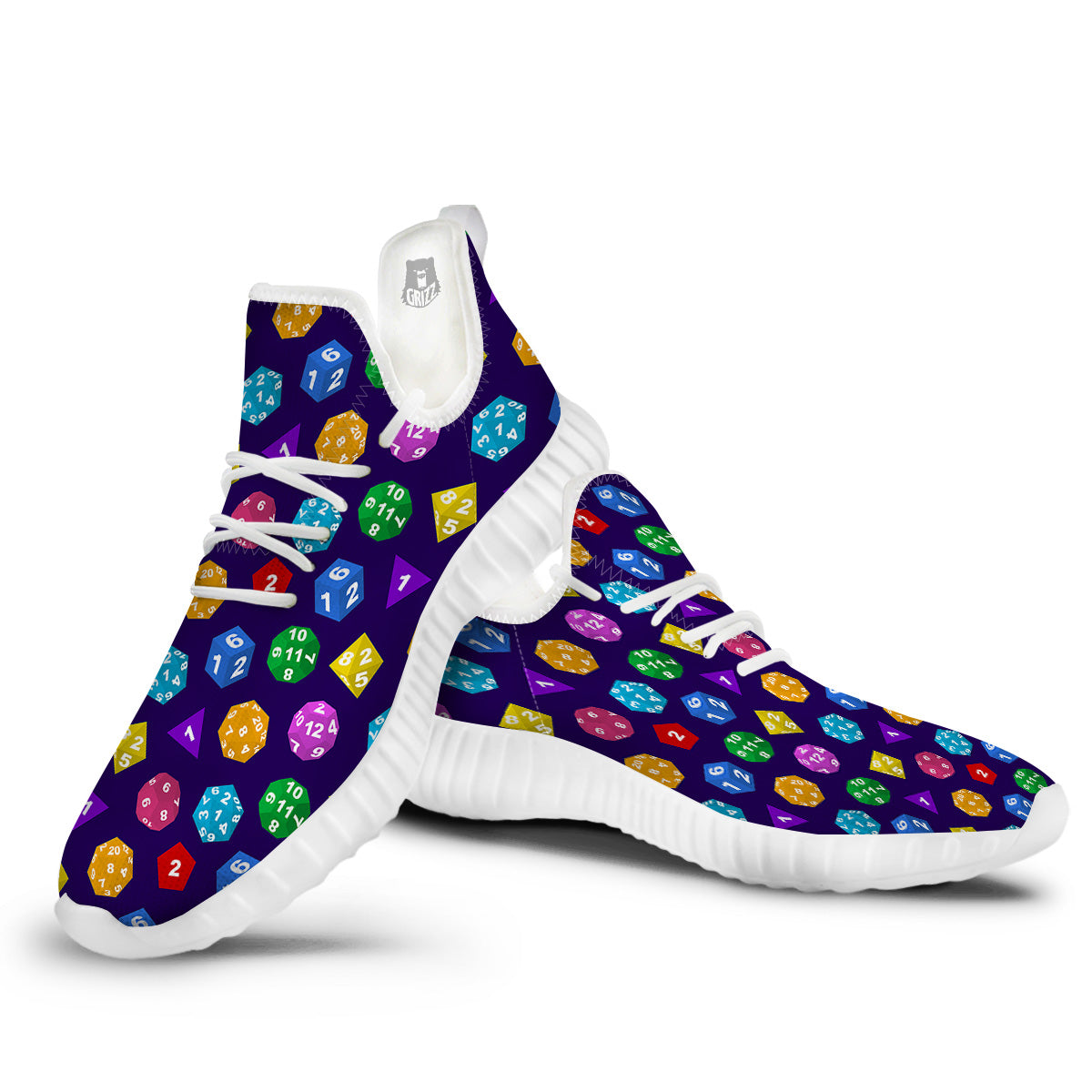 Polyhedron Dice Colorful Print Pattern White Walking Shoes-grizzshop