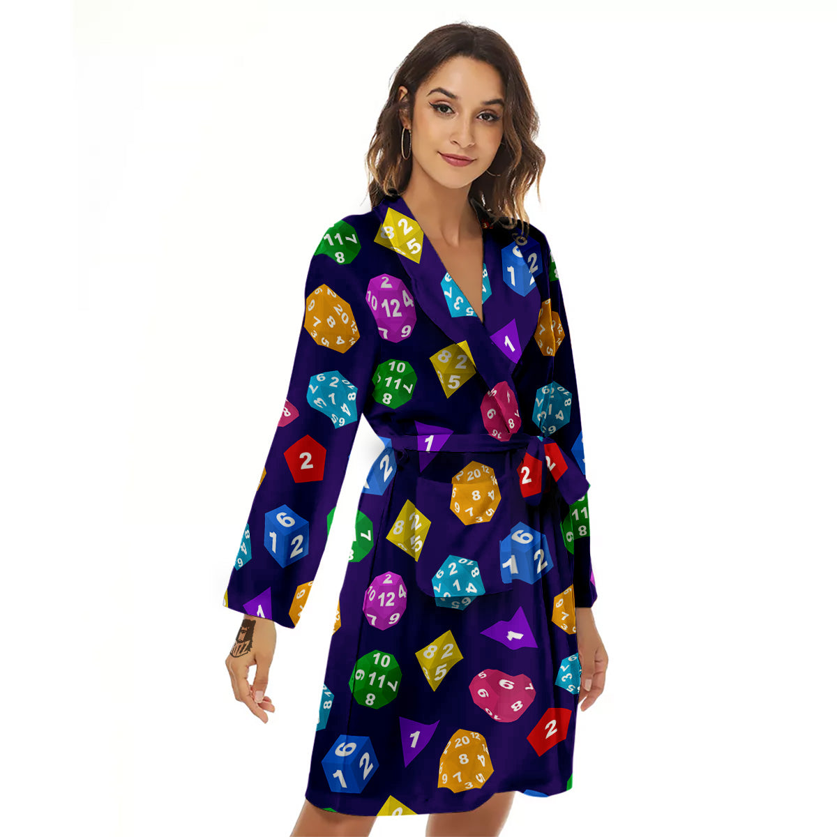 Polyhedron Dice Colorful Print Pattern Women's Robe-grizzshop