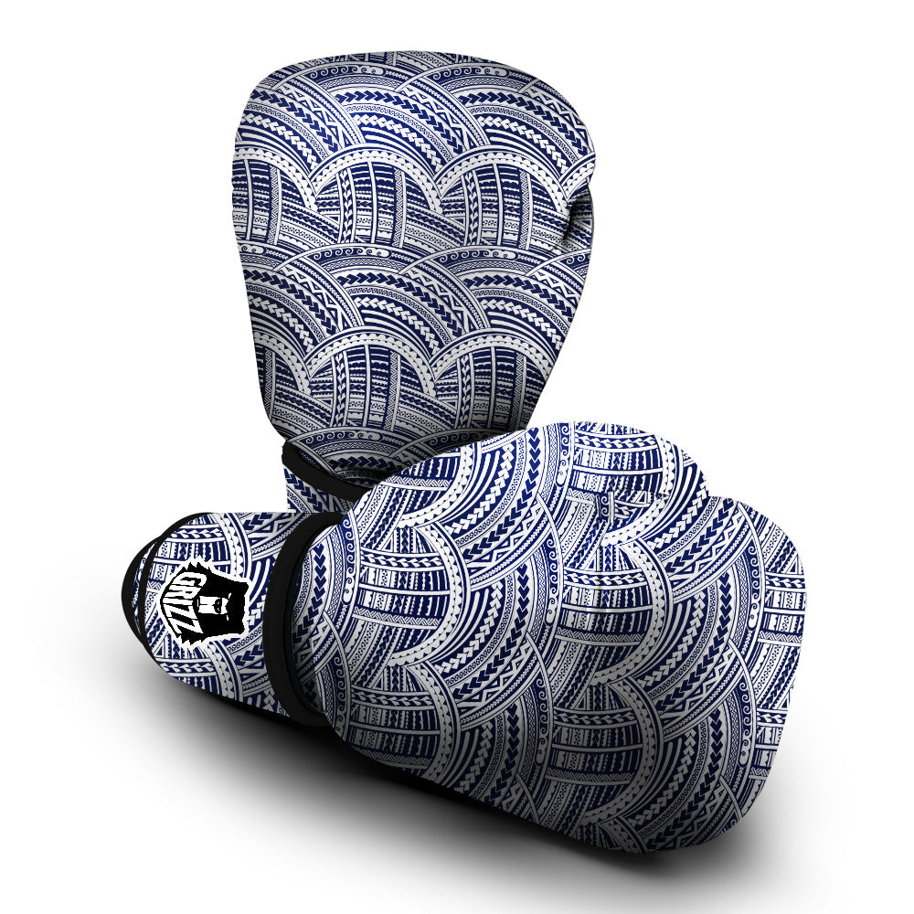 Polynesian Tattoo Blue Maori Print Boxing Gloves-grizzshop