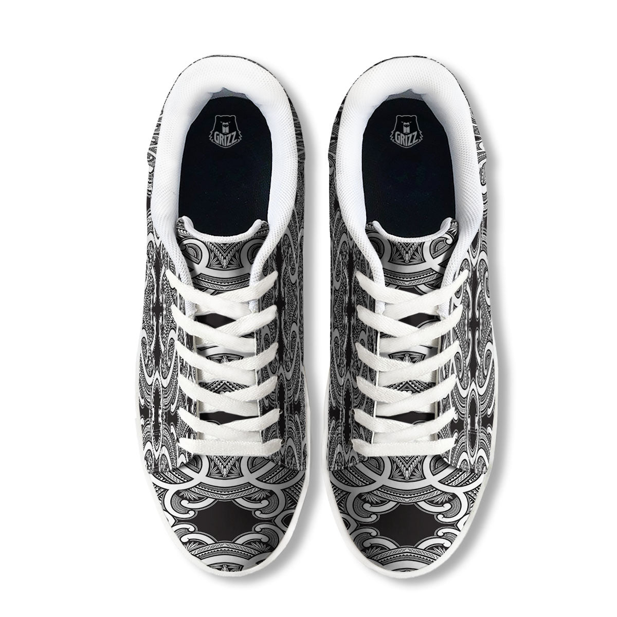 Polynesian Tattoo White And Black Print White Low Top Sneakers-grizzshop