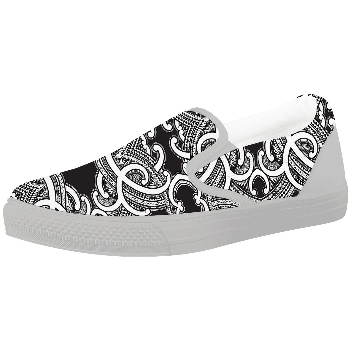 Polynesian Tattoo White And Black Print White Slip On Shoes-grizzshop