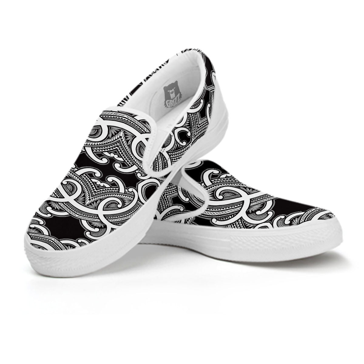 Polynesian Tattoo White And Black Print White Slip On Shoes-grizzshop
