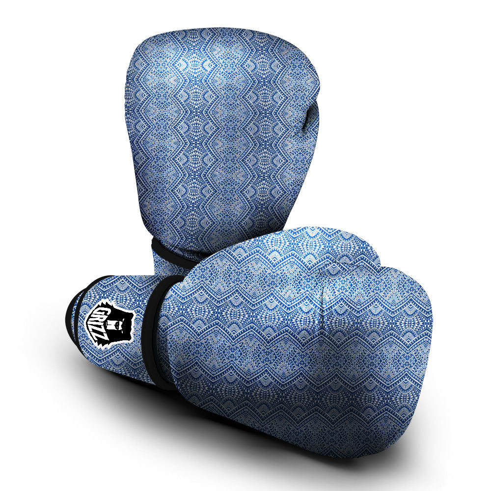 Polynesian Tribal Blue Maori Print Boxing Gloves-grizzshop