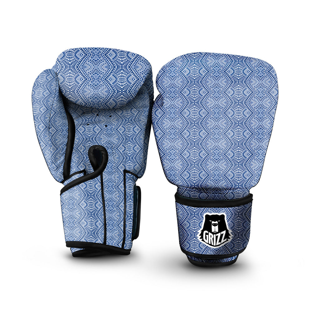 Polynesian Tribal Blue Maori Print Boxing Gloves-grizzshop