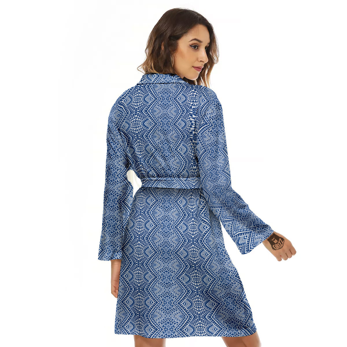 Polynesian Tribal Blue Maori Print Women's Robe-grizzshop