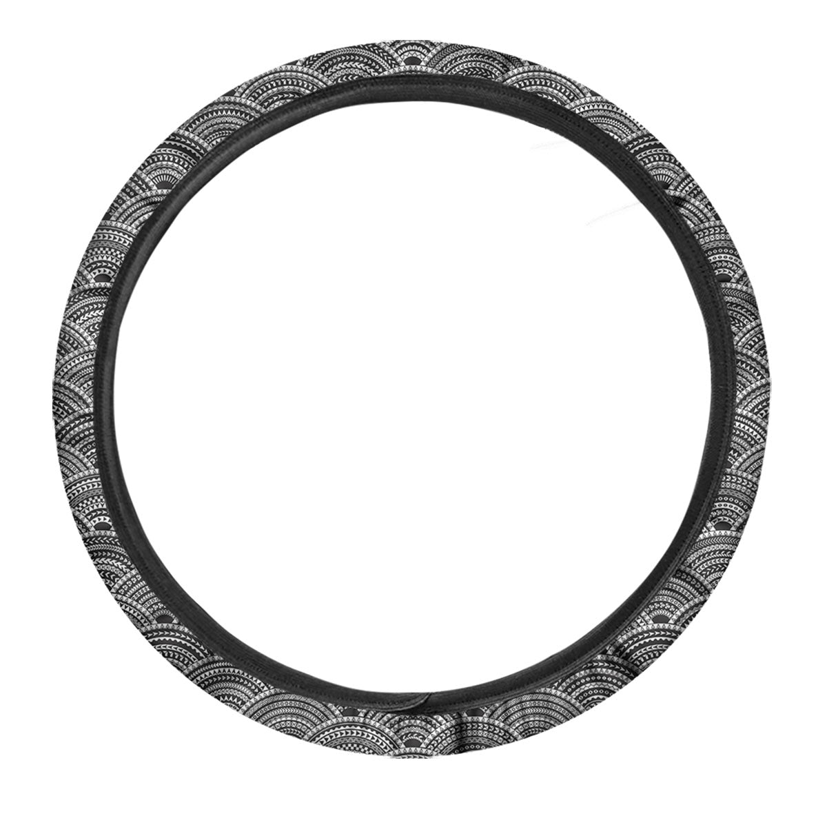 Polynesian White And Black Print Pattern Car Steering Wheel Cover-grizzshop