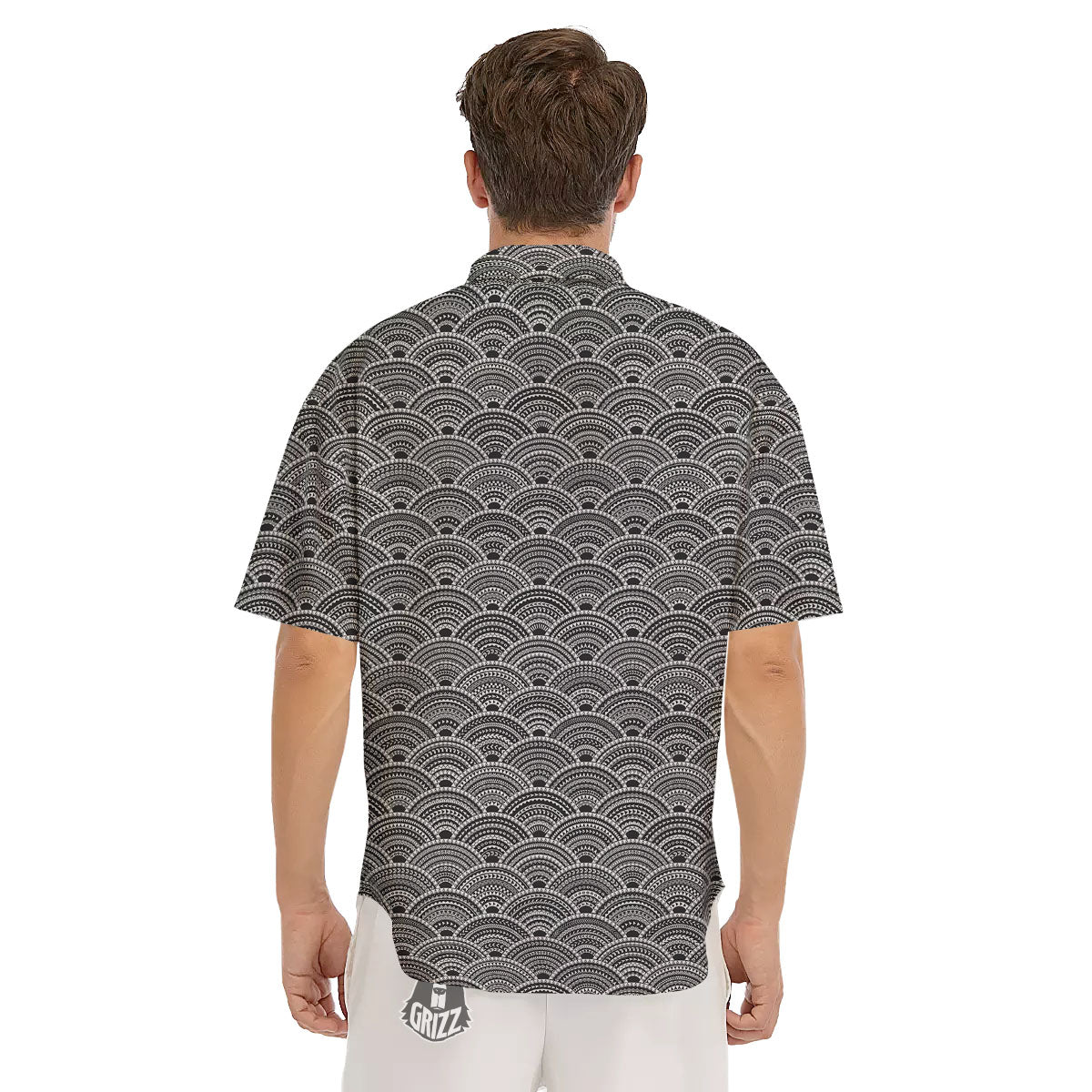 Polynesian White And Black Print Pattern Men's Short Sleeve Shirts-grizzshop