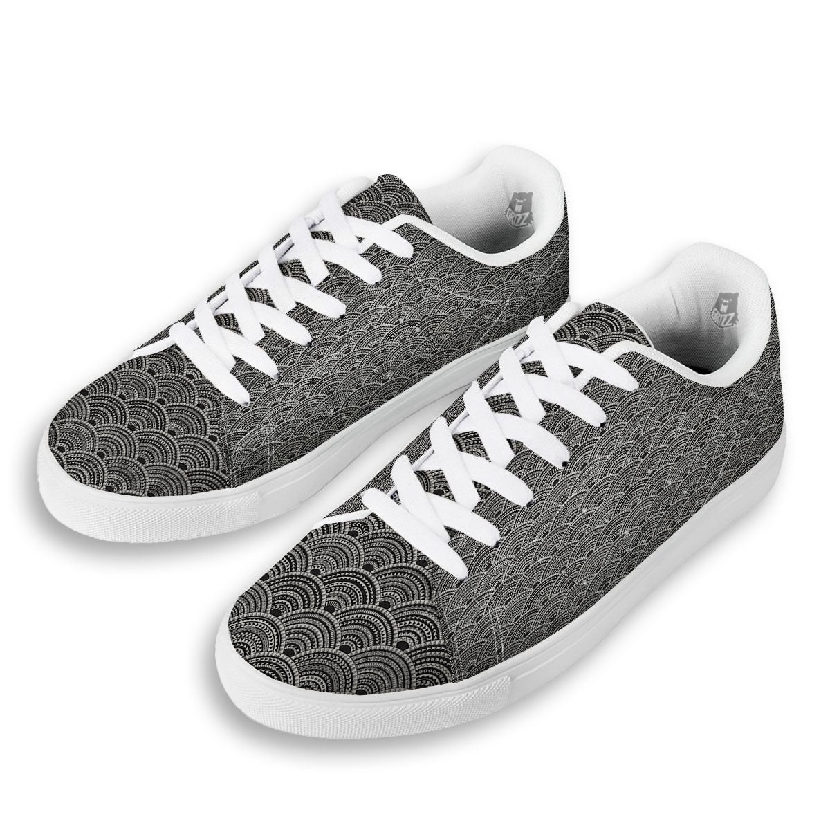 Polynesian White And Black Print Pattern White Low Top Sneakers-grizzshop