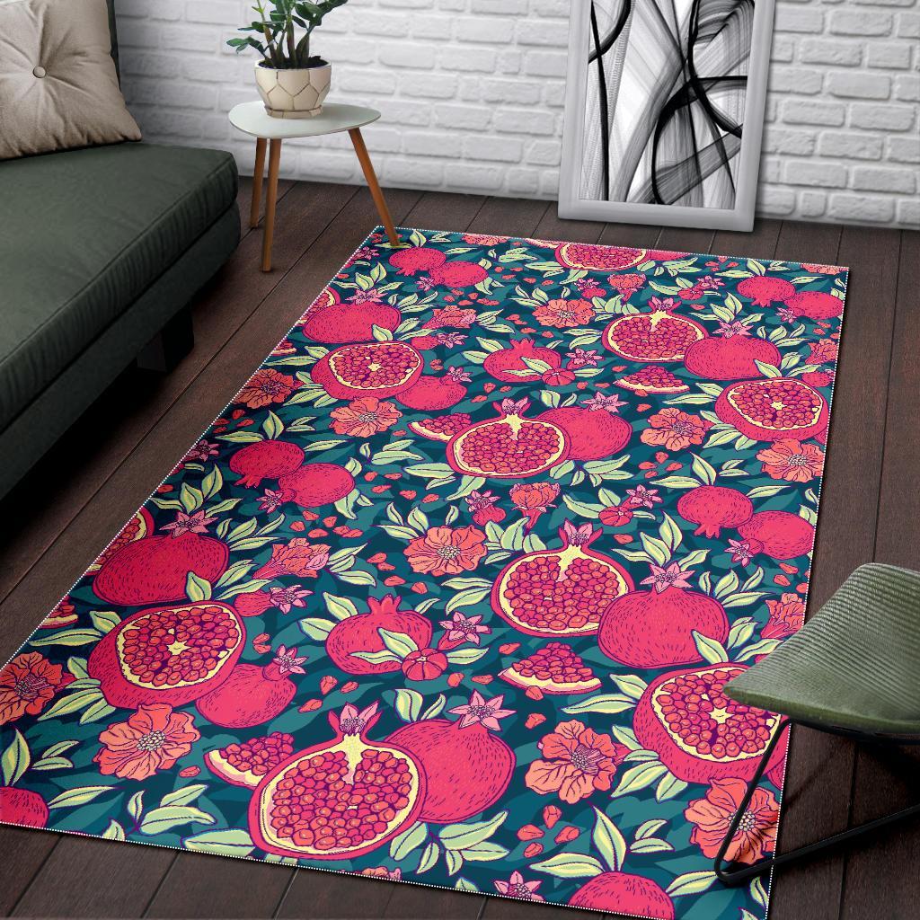 Pomegranate Floral Pattern Print Floor Mat-grizzshop