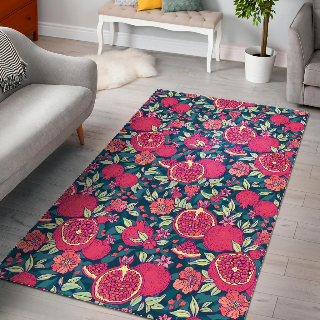 Pomegranate Floral Pattern Print Floor Mat-grizzshop