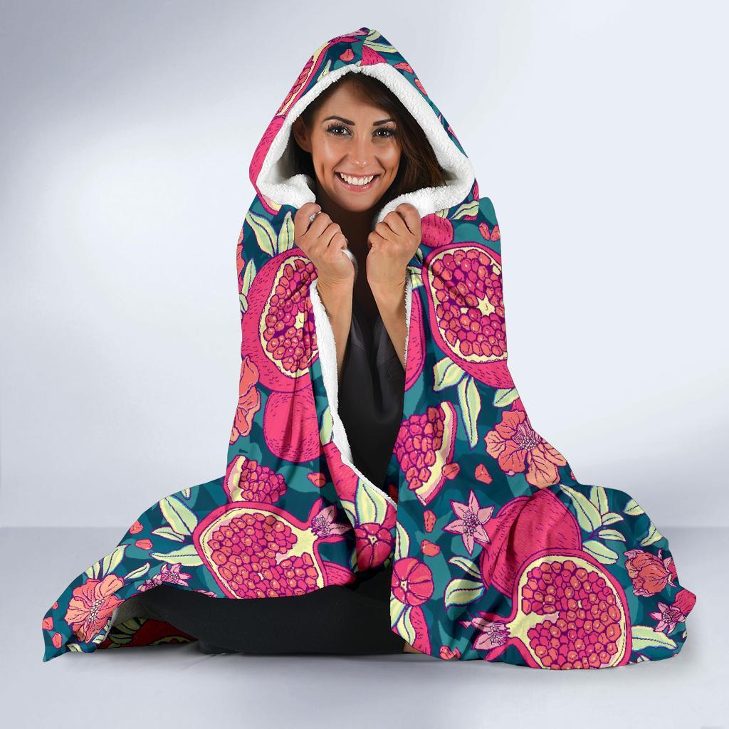 Pomegranate Floral Pattern Print Hooded Blanket-grizzshop