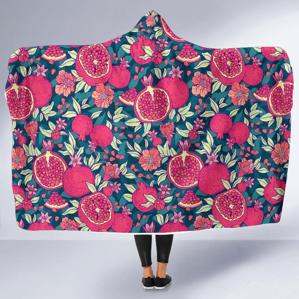 Pomegranate Floral Pattern Print Hooded Blanket-grizzshop