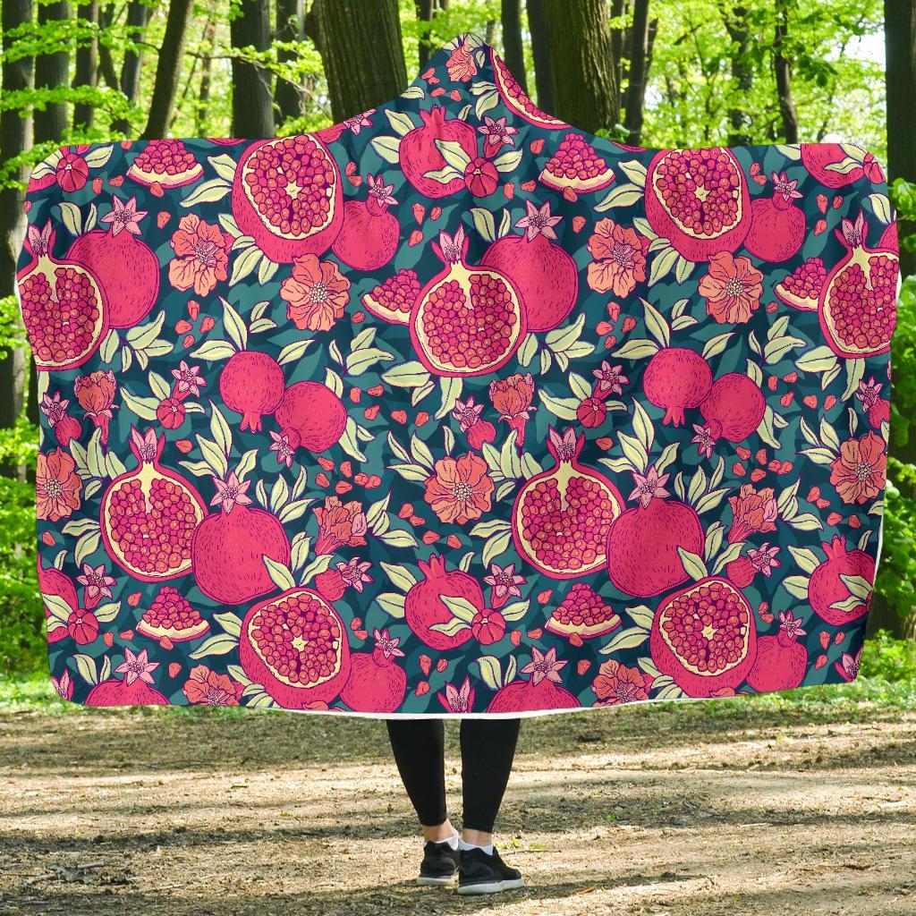 Pomegranate Floral Pattern Print Hooded Blanket-grizzshop