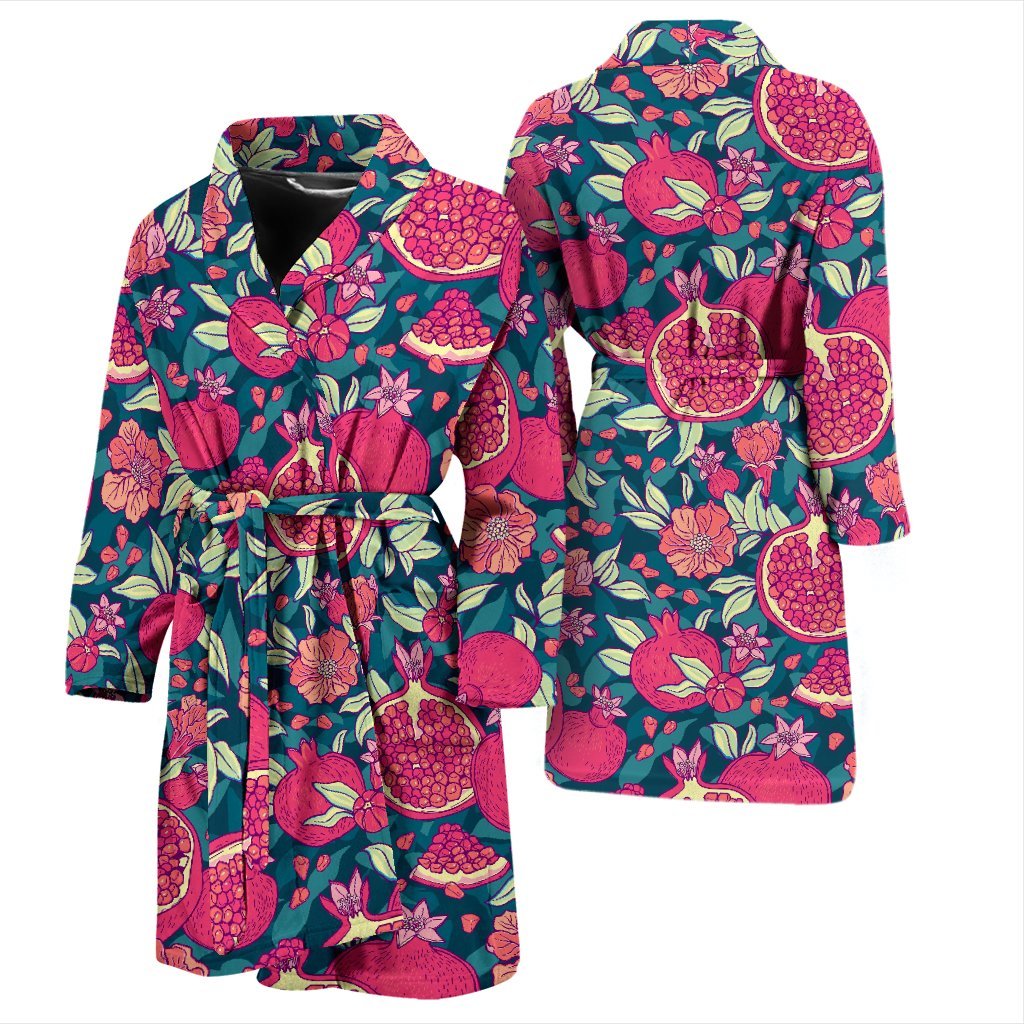 Pomegranate Floral Pattern Print Men Long Robe-grizzshop