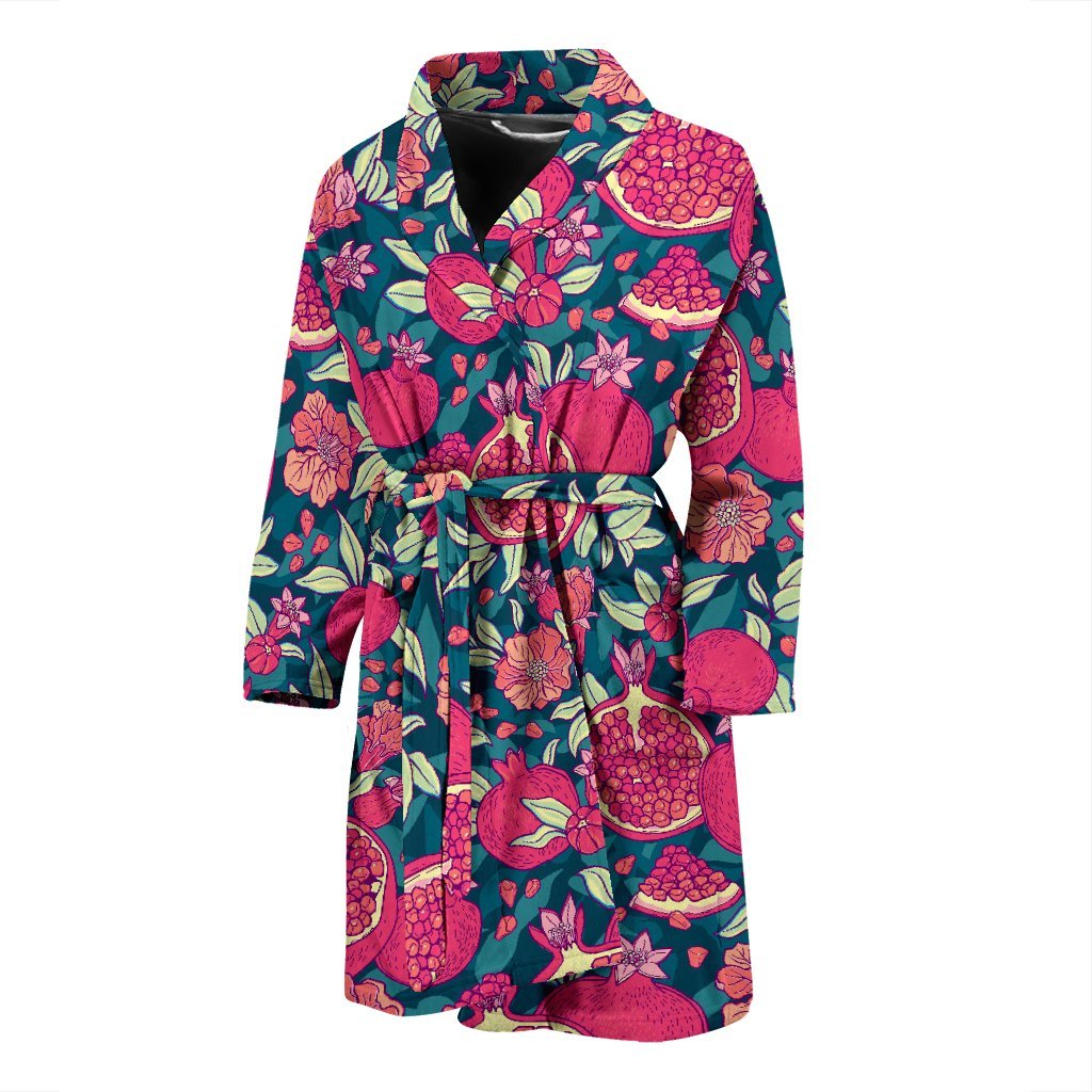 Pomegranate Floral Pattern Print Men Long Robe-grizzshop