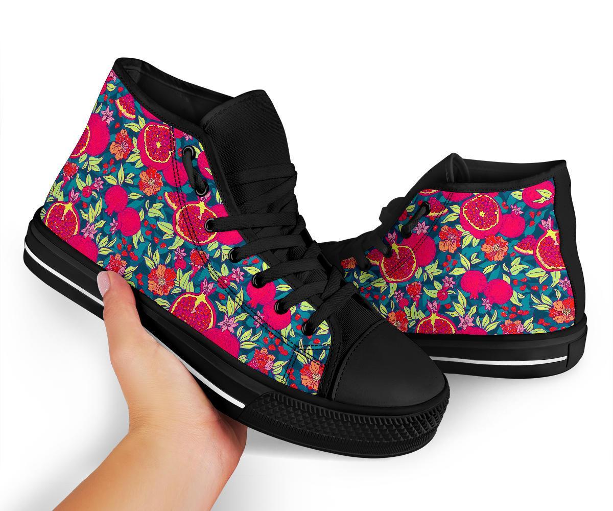 Pomegranate Floral Pattern Print Men Women's High Top Shoes-grizzshop