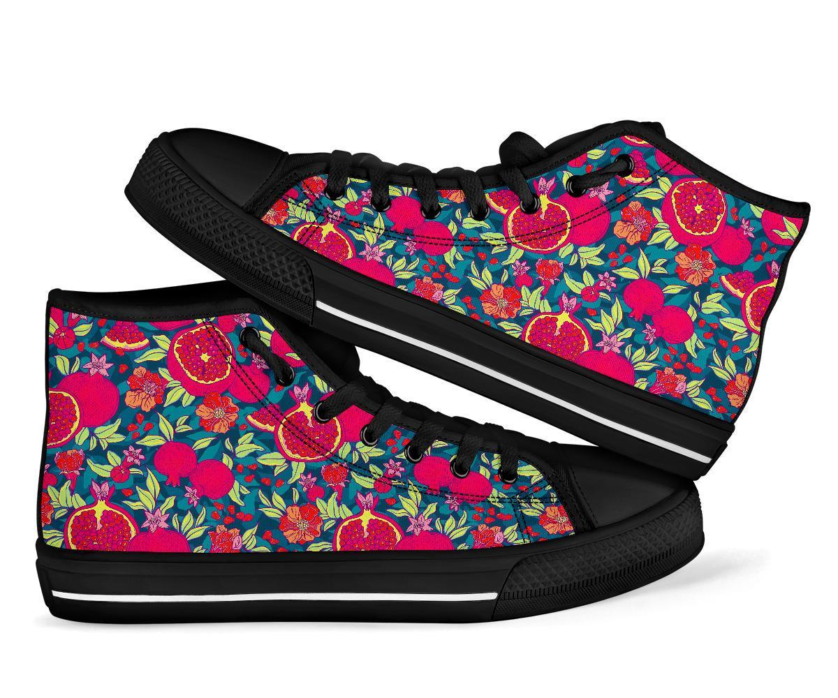 Pomegranate Floral Pattern Print Men Women's High Top Shoes-grizzshop