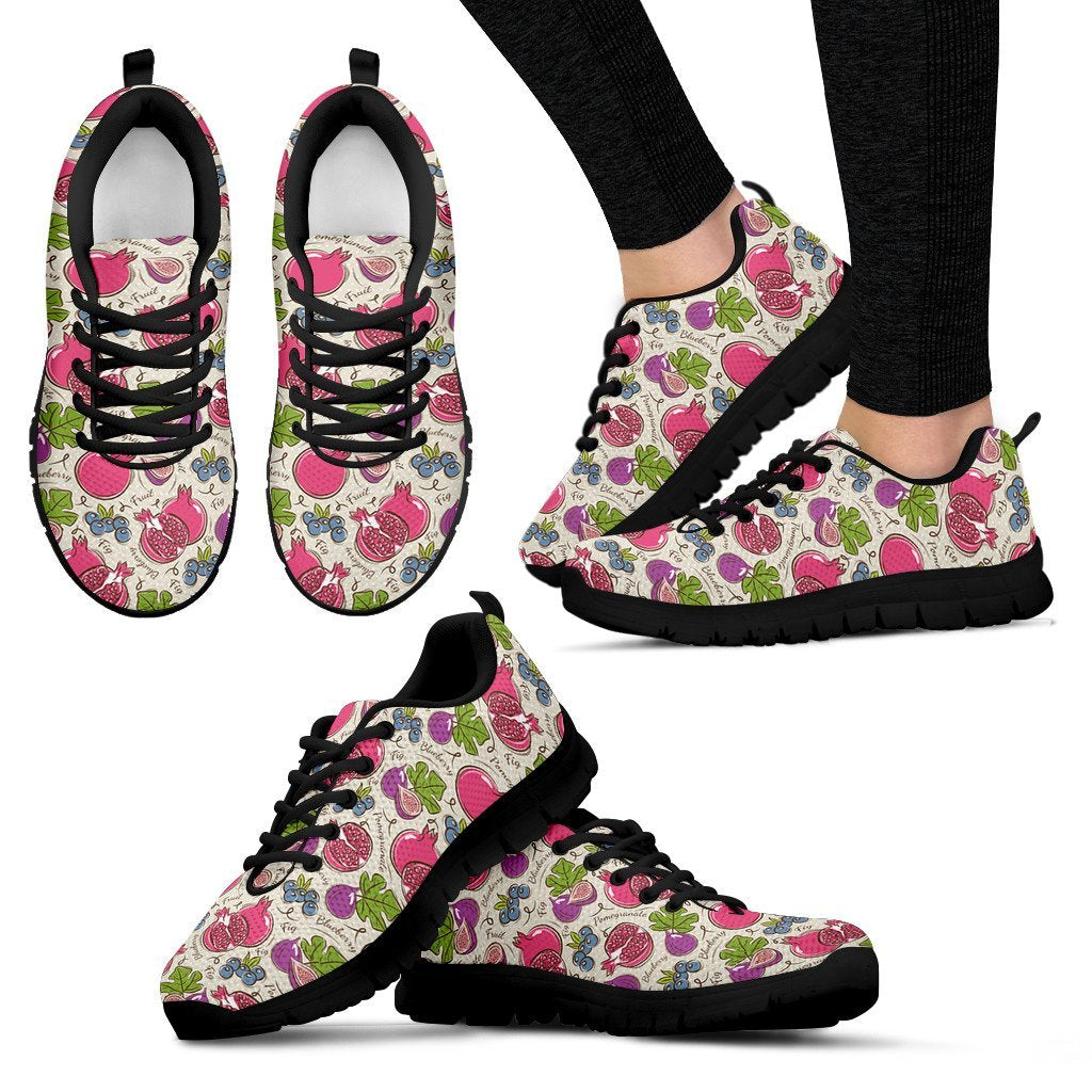 Pomegranate Fruit Pattern Print Black Sneaker Shoes For Men Women-grizzshop