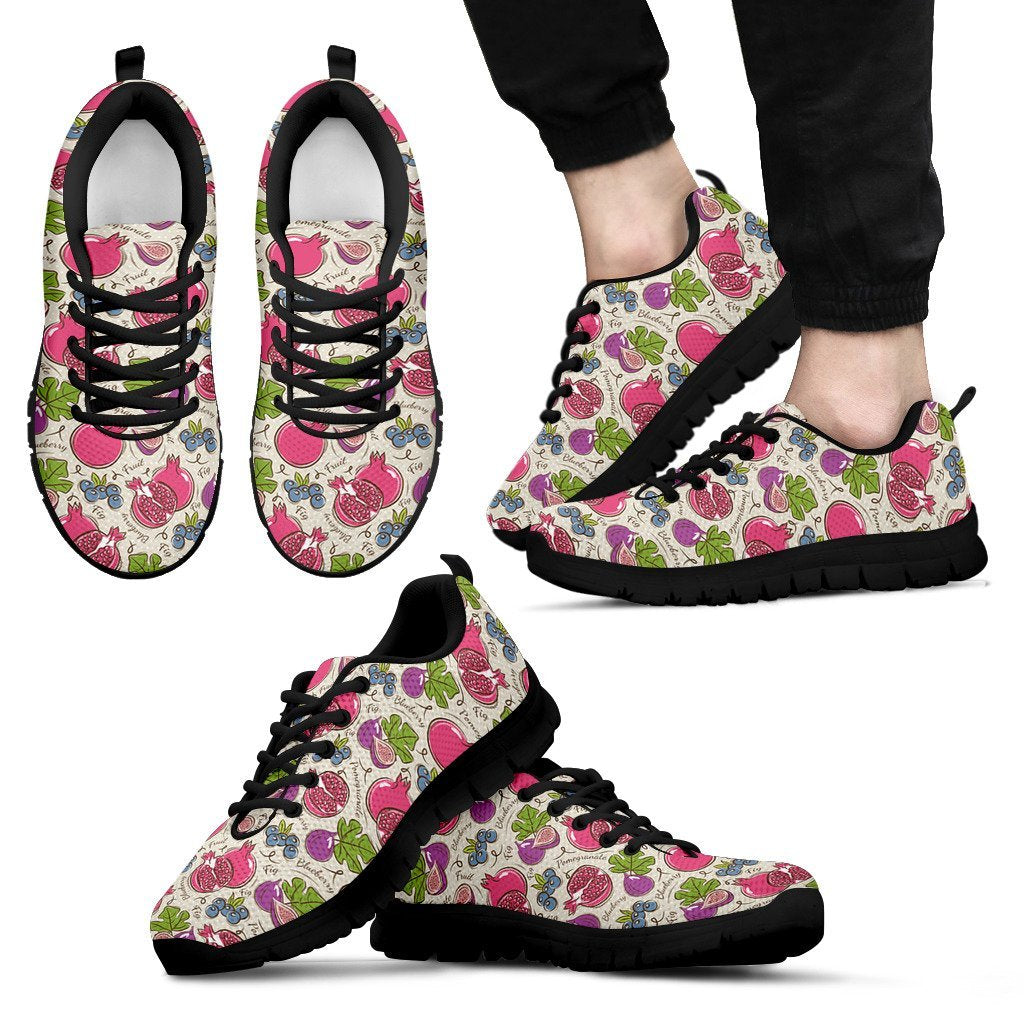 Pomegranate Fruit Pattern Print Black Sneaker Shoes For Men Women-grizzshop