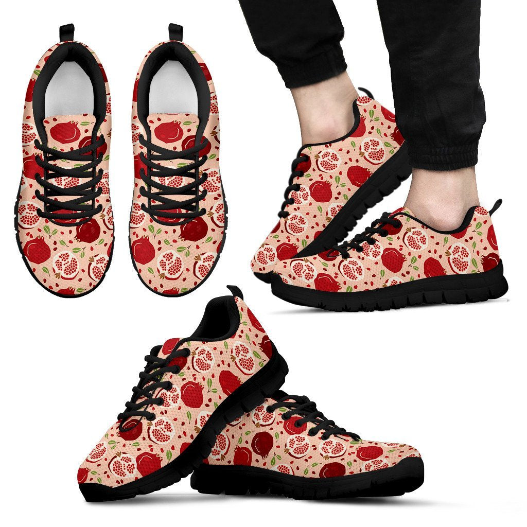 Pomegranate Pattern Print Black Sneaker Shoes For Men Women-grizzshop