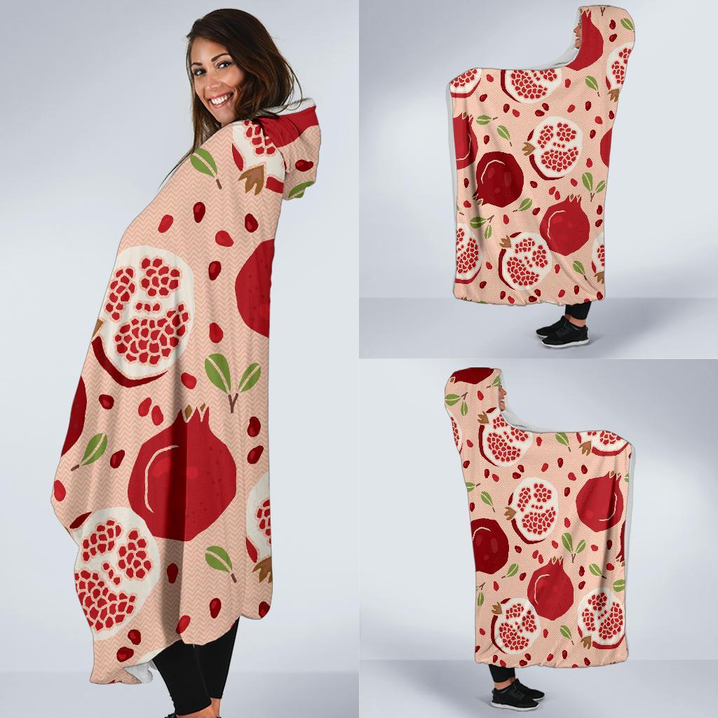 Pomegranate Pattern Print Hooded Blanket-grizzshop