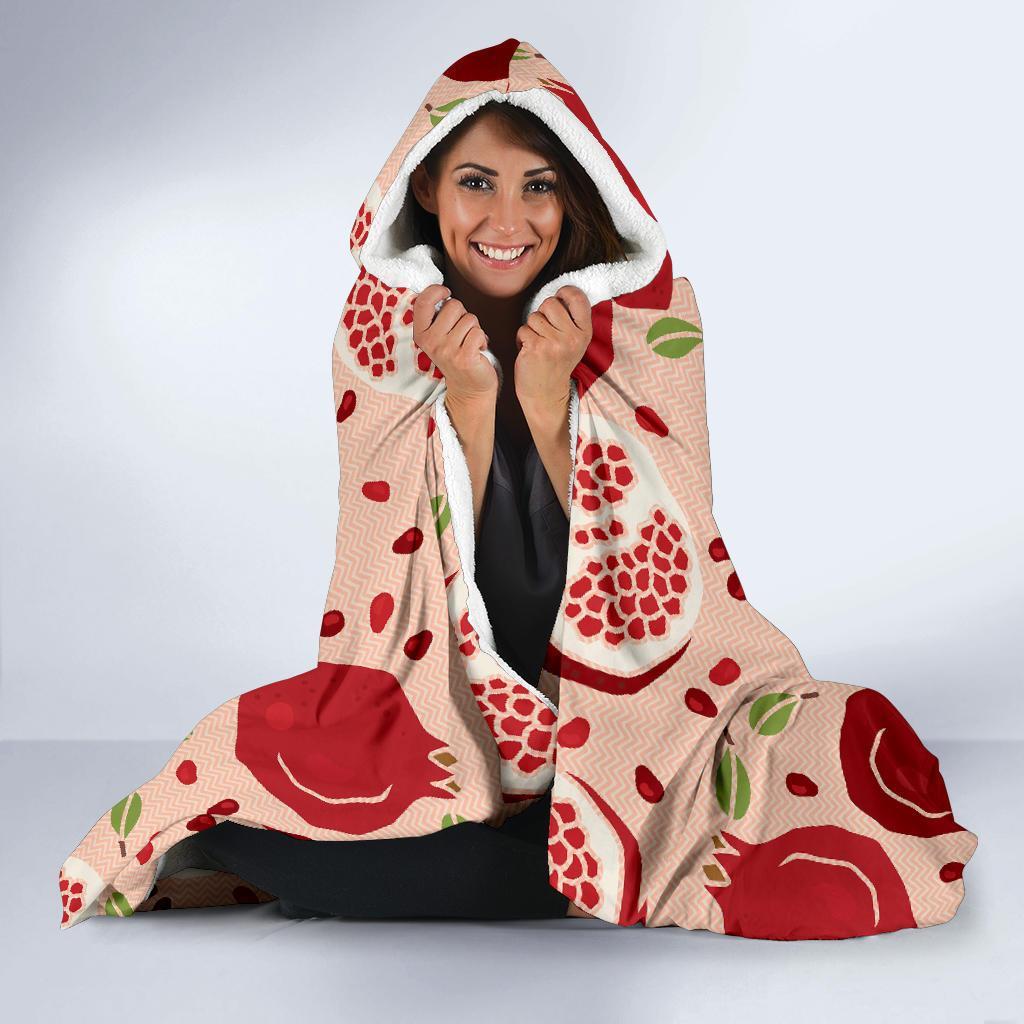 Pomegranate Pattern Print Hooded Blanket-grizzshop