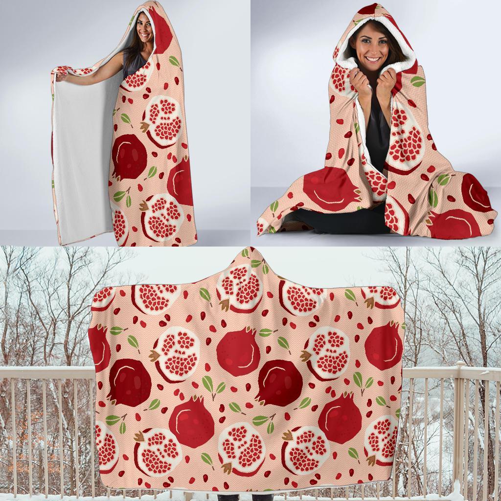 Pomegranate Pattern Print Hooded Blanket-grizzshop