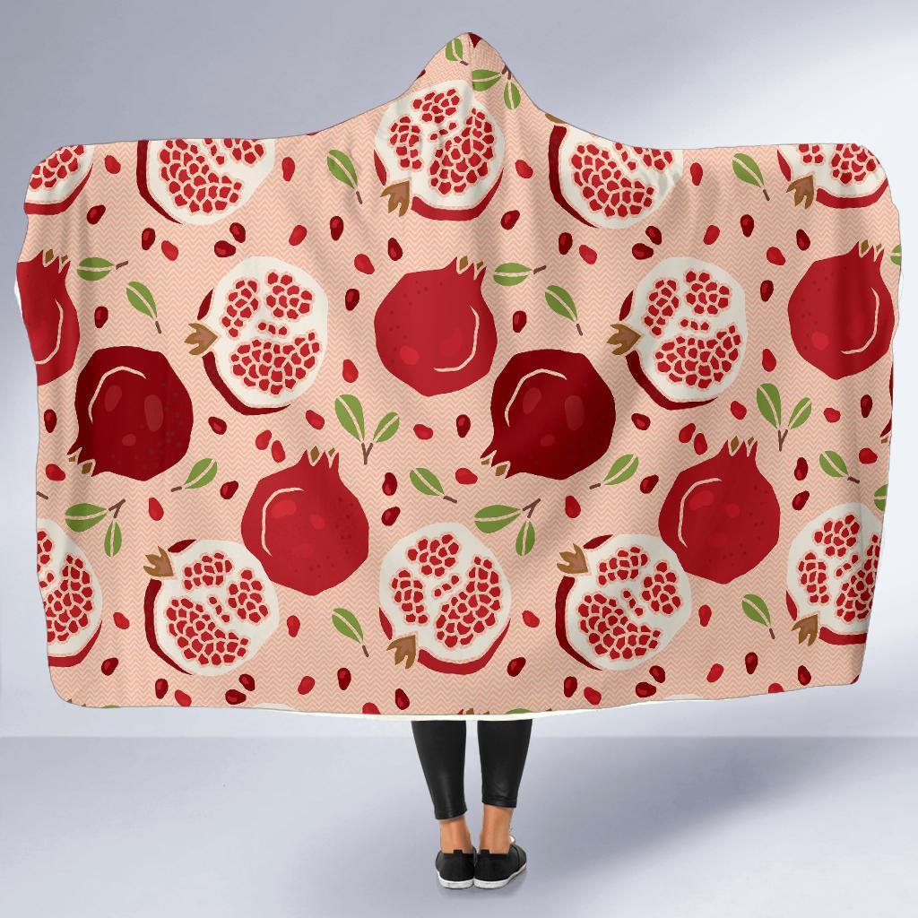 Pomegranate Pattern Print Hooded Blanket-grizzshop