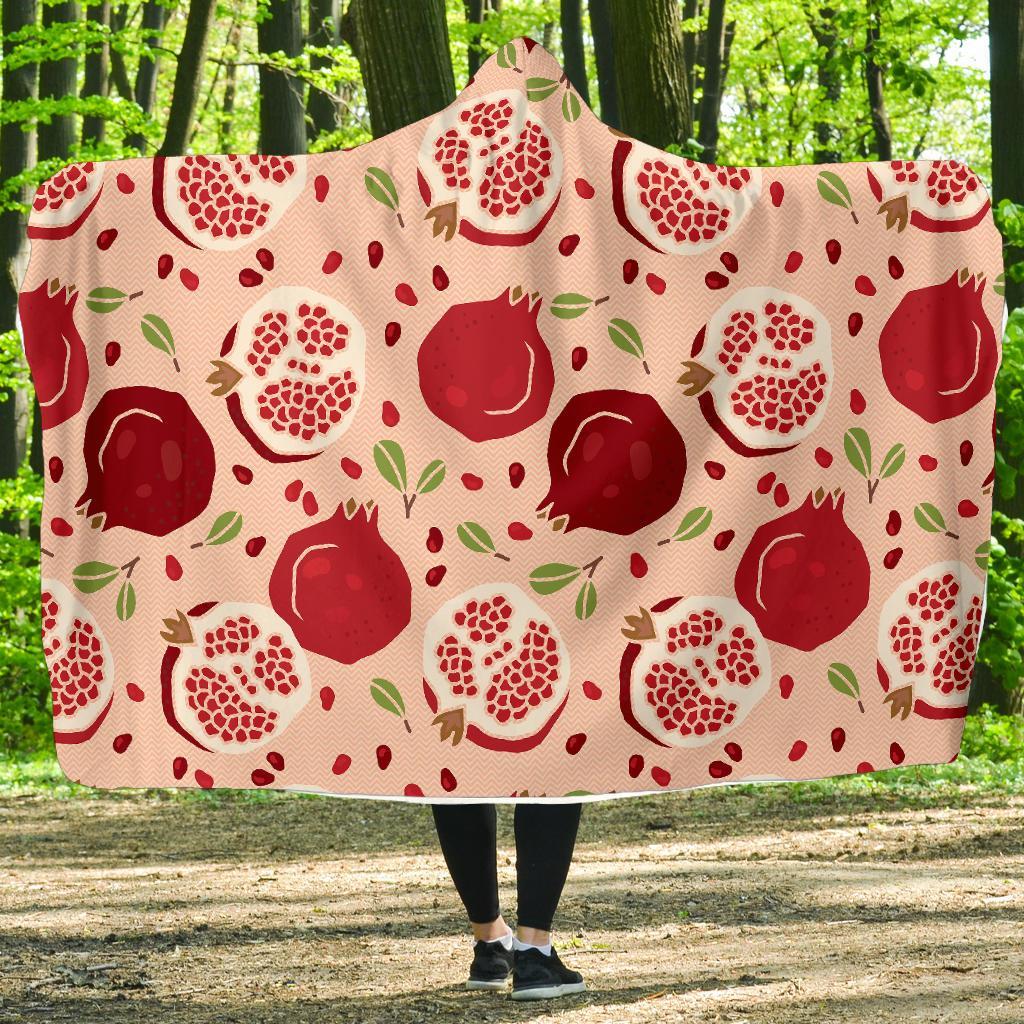 Pomegranate Pattern Print Hooded Blanket-grizzshop