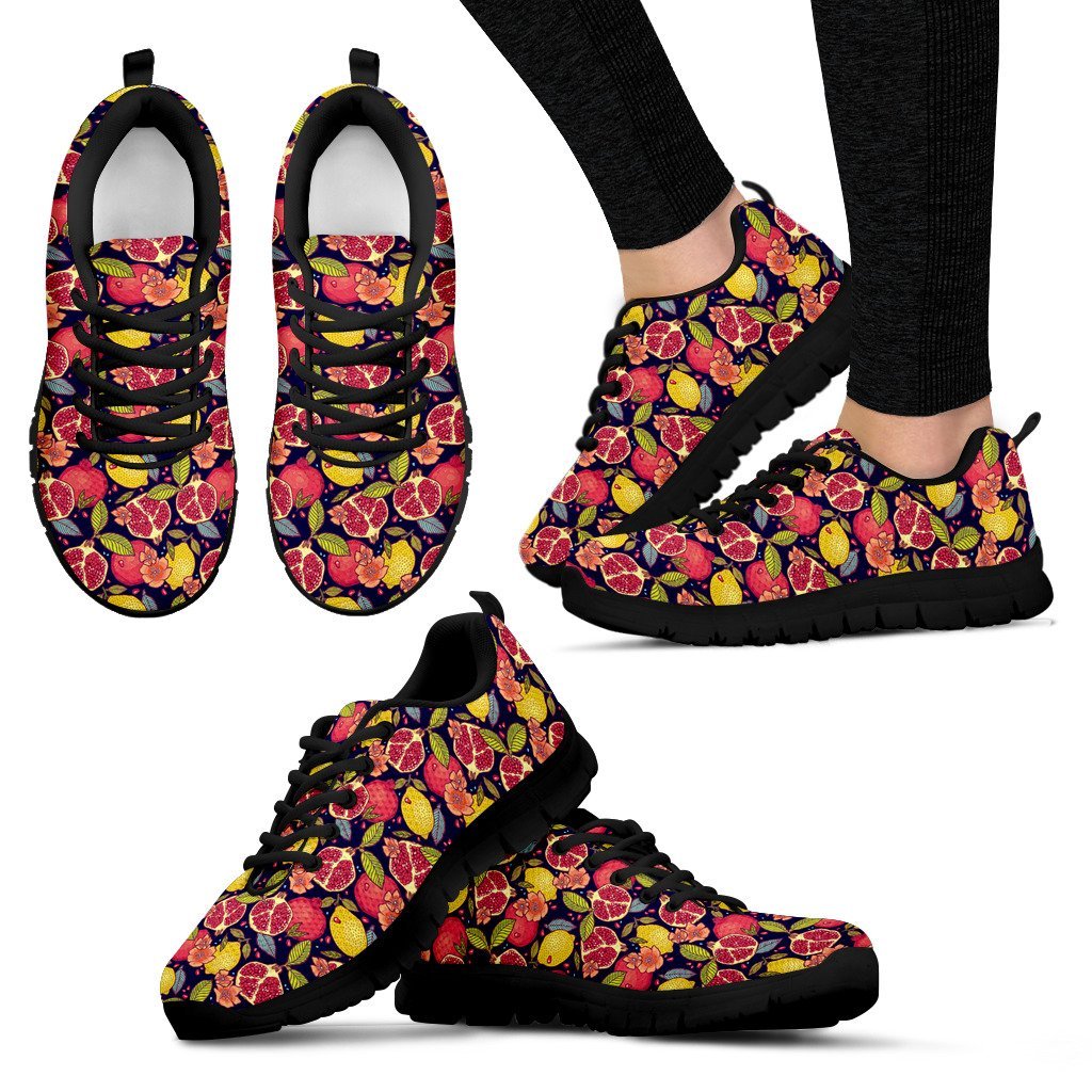 Pomegranate Print Pattern Black Sneaker Shoes For Men Women-grizzshop