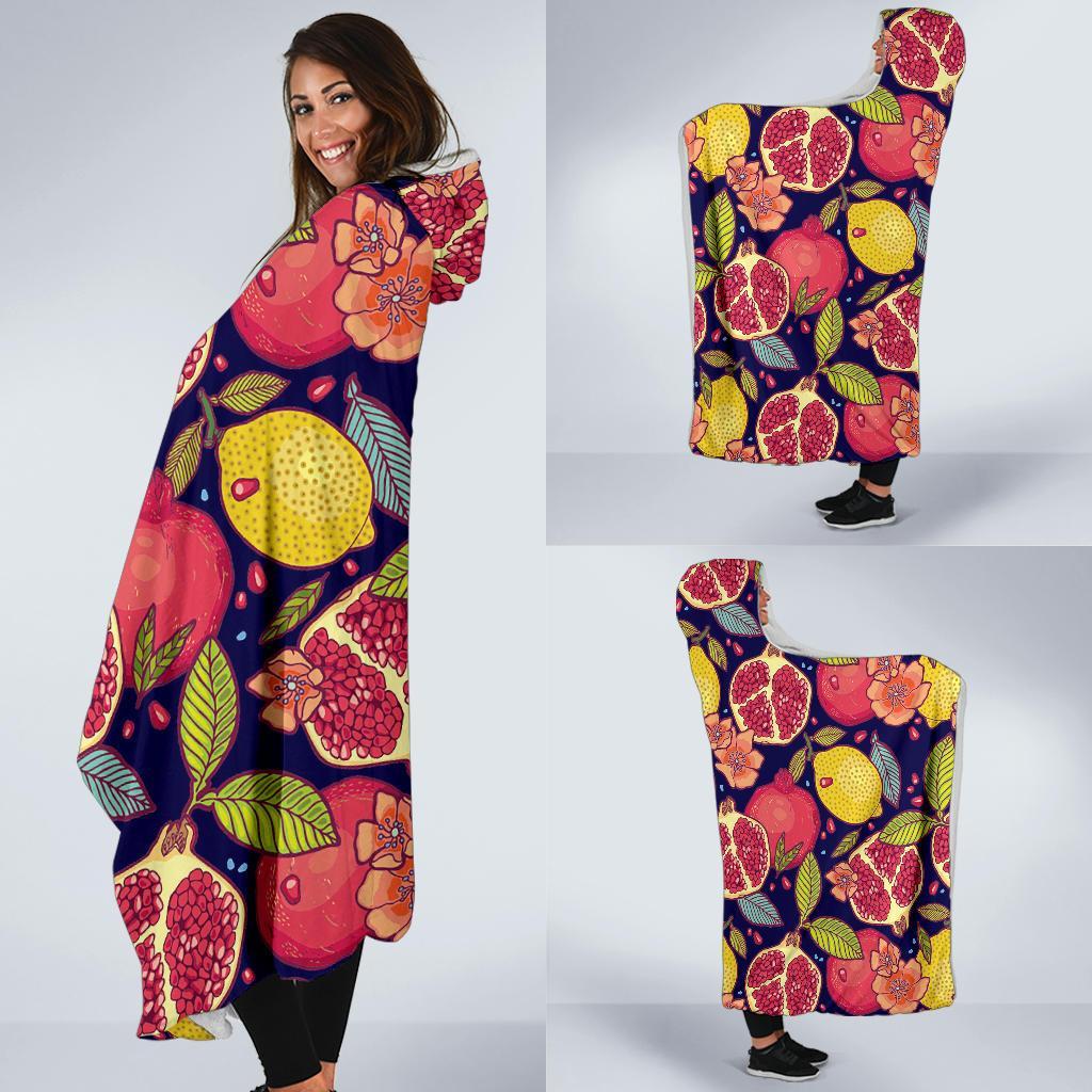 Pomegranate Print Pattern Hooded Blanket-grizzshop