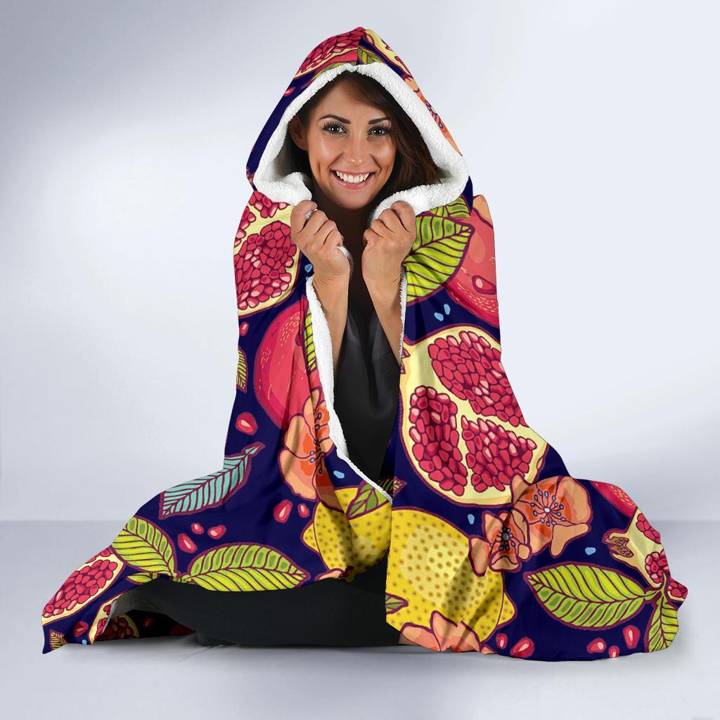 Pomegranate Print Pattern Hooded Blanket-grizzshop