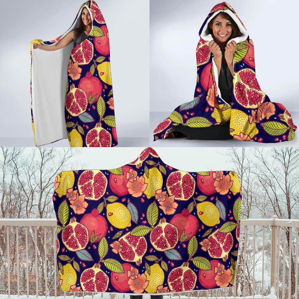 Pomegranate Print Pattern Hooded Blanket-grizzshop