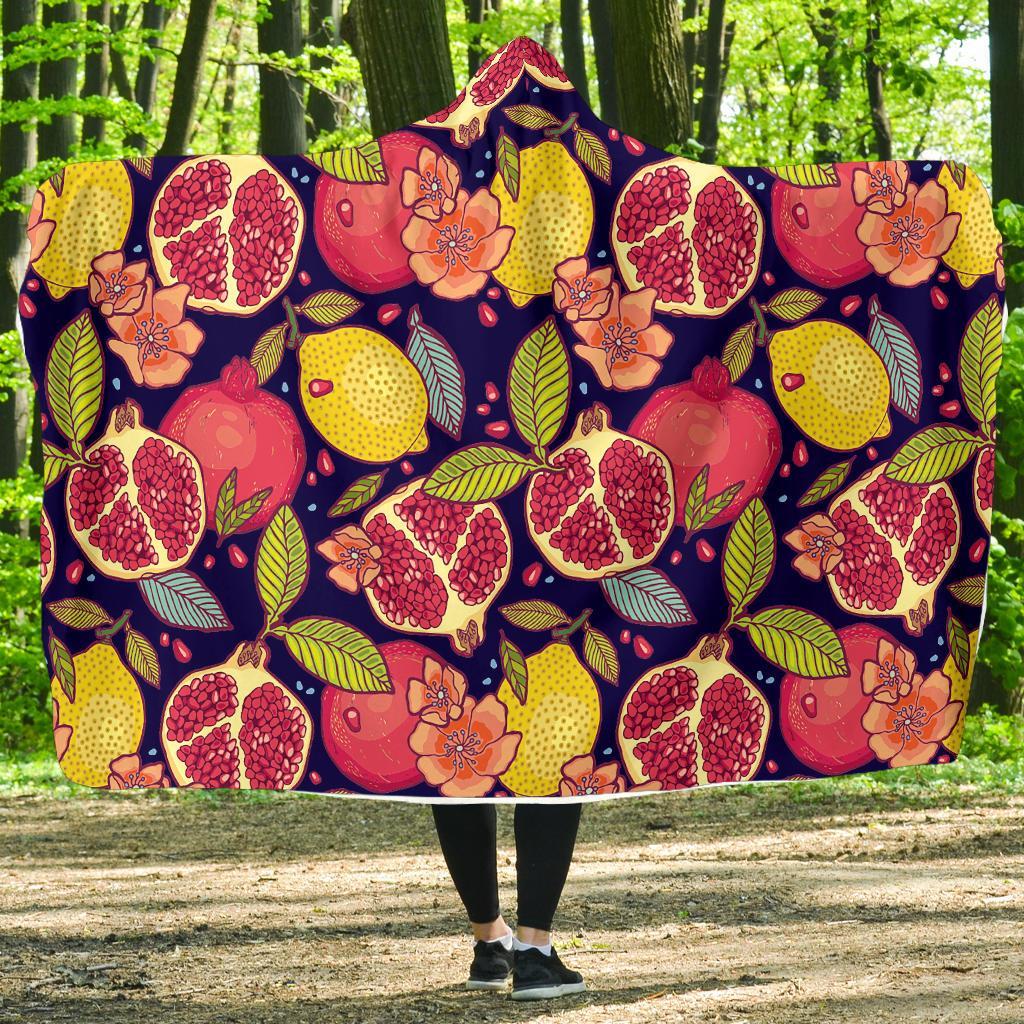 Pomegranate Print Pattern Hooded Blanket-grizzshop