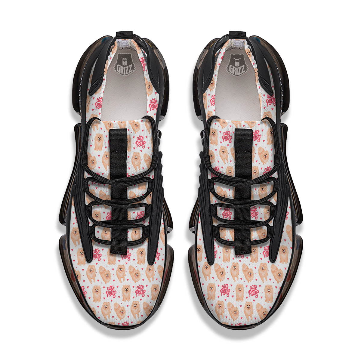 Pomeranian Cartoon Print Pattern Black Gym Shoes-grizzshop
