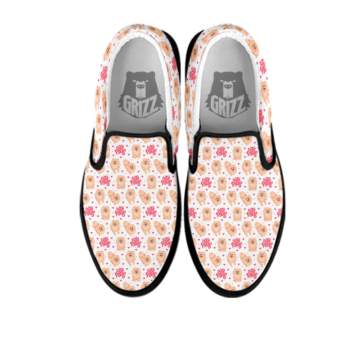 Pomeranian Cartoon Print Pattern Black Slip On Shoes-grizzshop