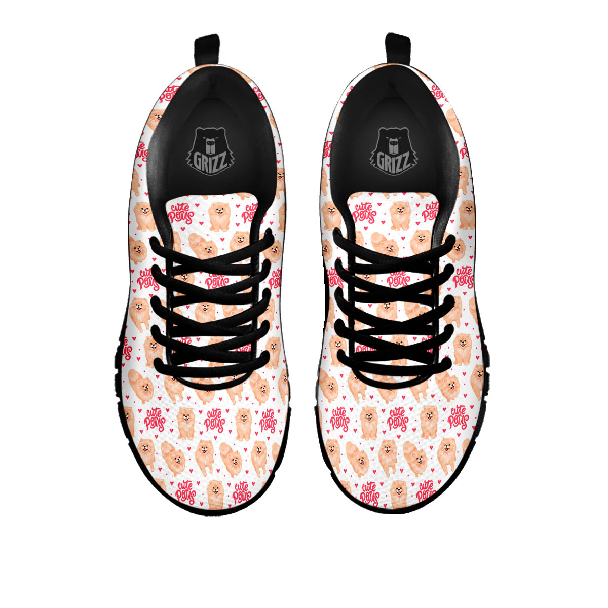 Pomeranian Cartoon Print Pattern Black Sneaker-grizzshop