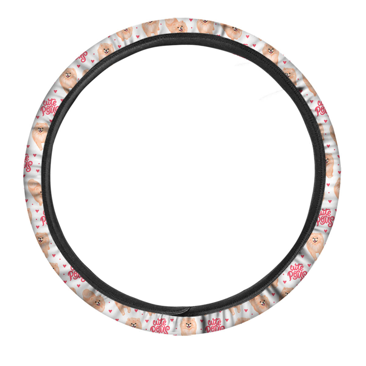 Pomeranian Cartoon Print Pattern Car Steering Wheel Cover-grizzshop