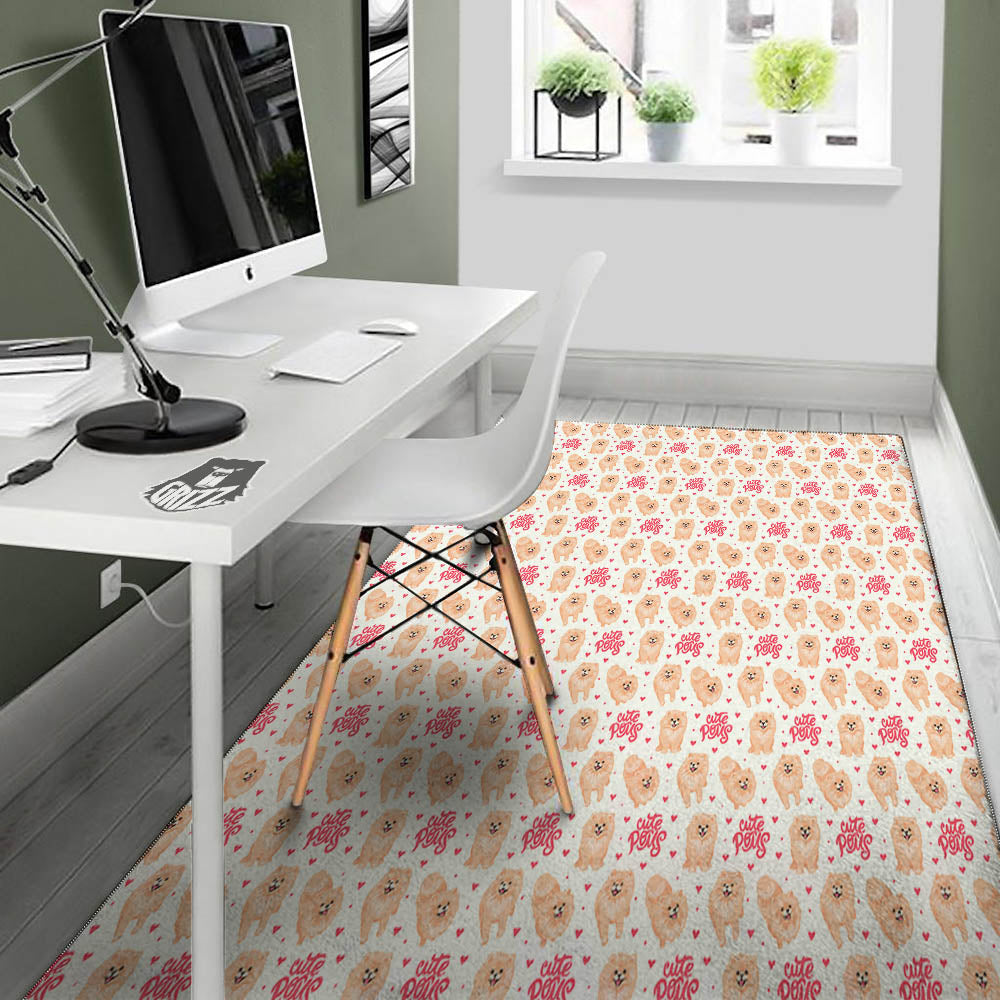 Pomeranian Cartoon Print Pattern Floor Mat-grizzshop
