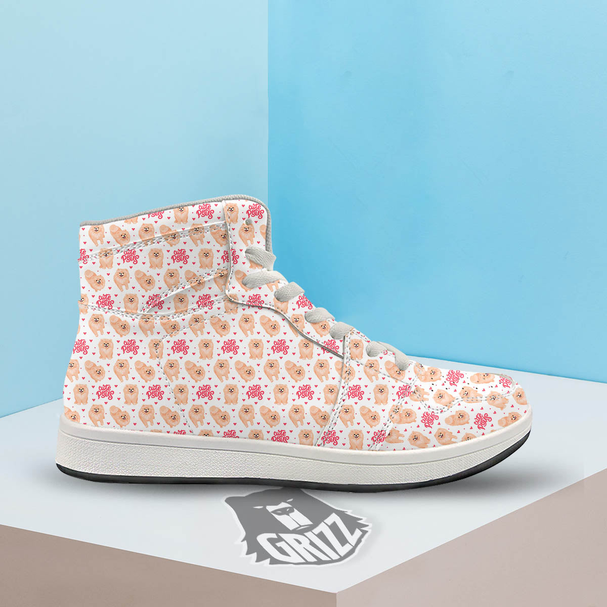 Pomeranian Cartoon Print Pattern High Top Sneakers-grizzshop