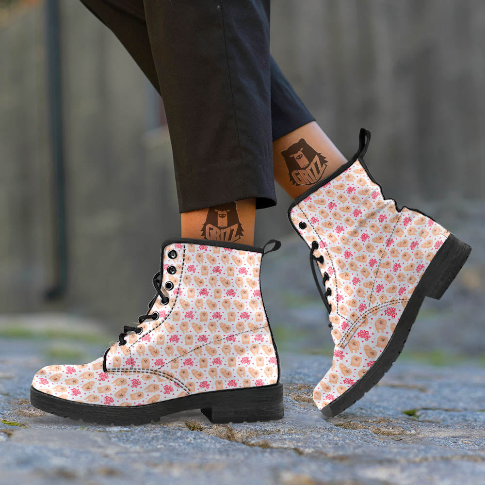 Pomeranian Cartoon Print Pattern Leather Boots-grizzshop